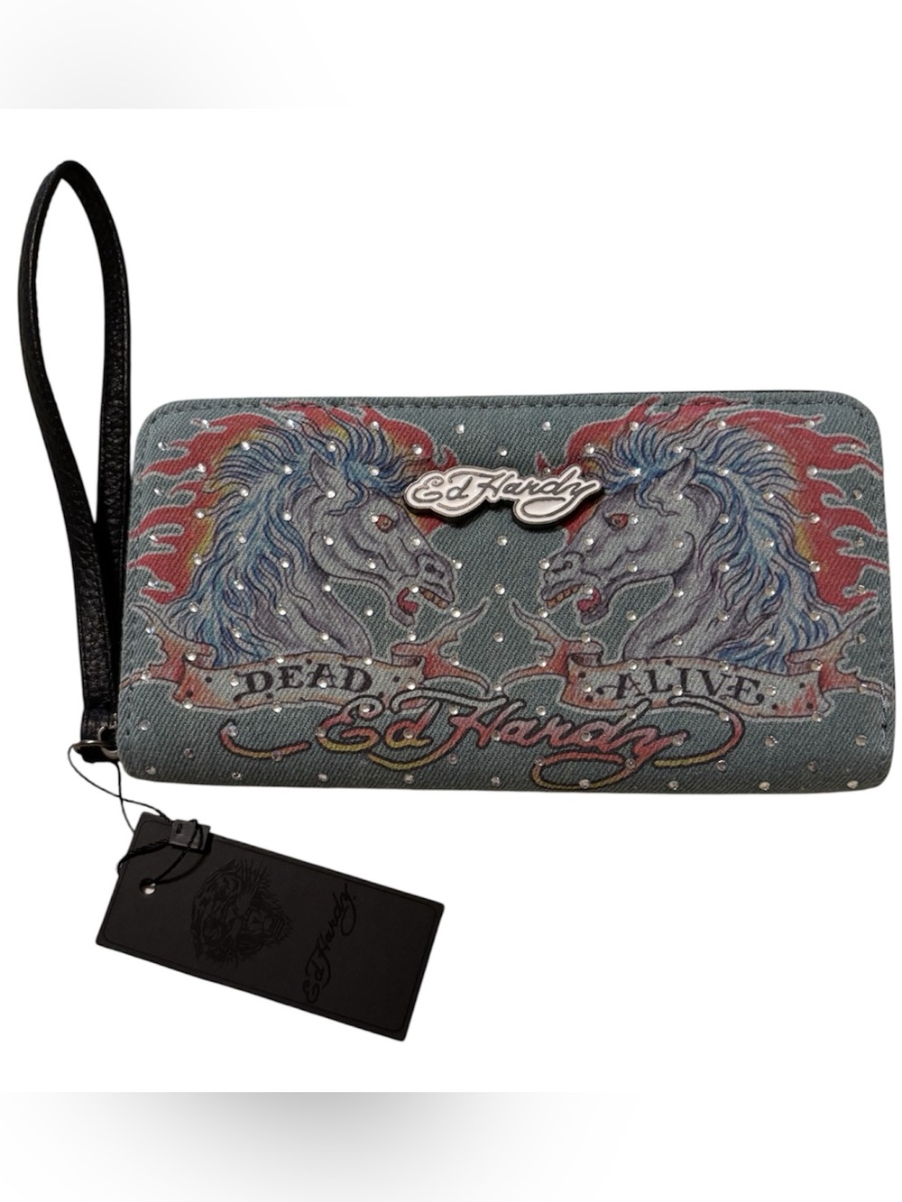 Ed Hardy denim zip-around wallet/wristlet - NWT